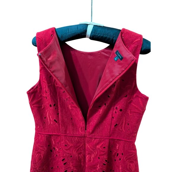 Talbots Womens Red Floral Eyelet Sheath Dress Size 14 Holiday SEE MEASUREMENTS - Picture 4 of 5